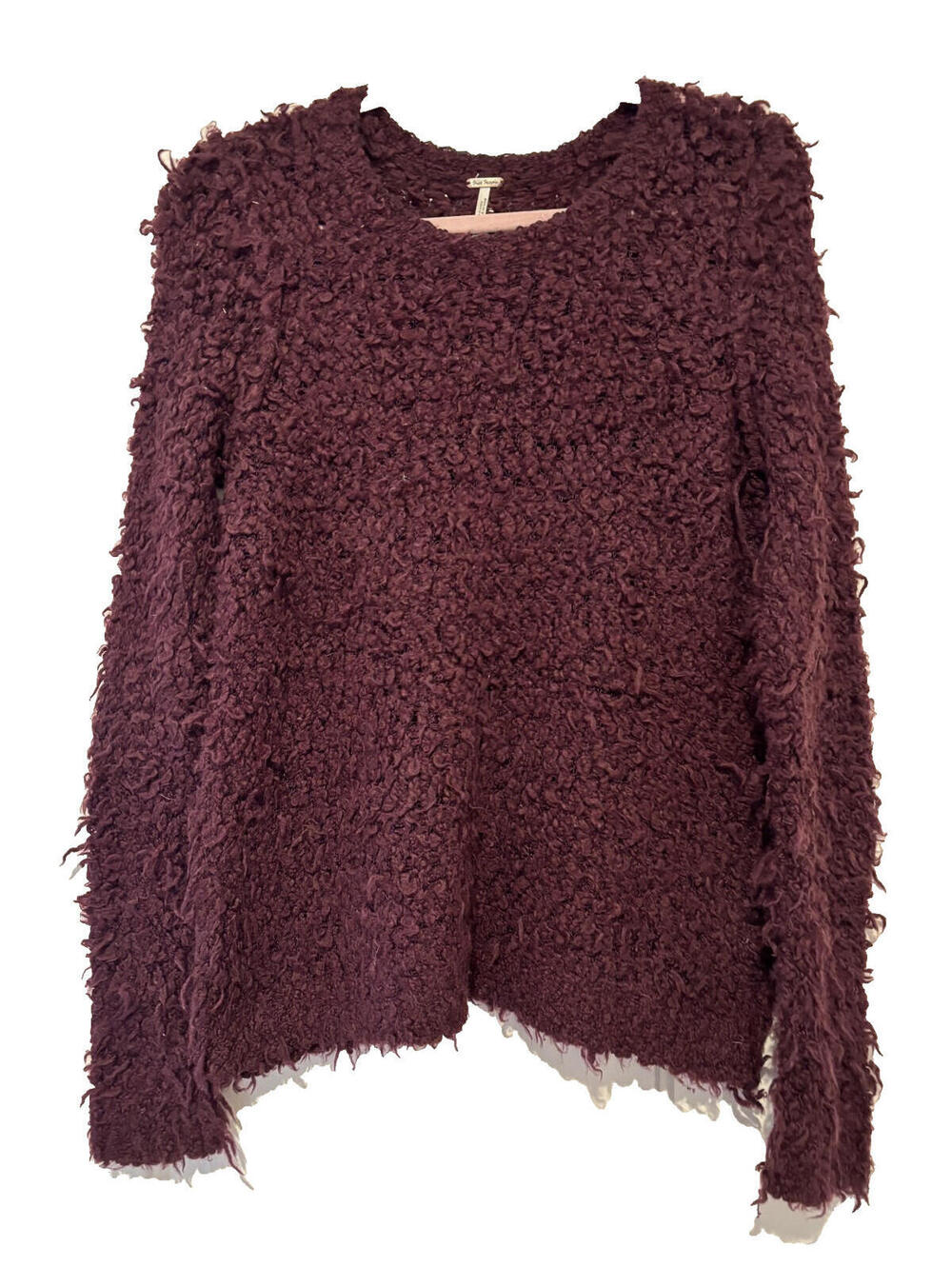 Free People purple/maroon fuzzy long sleeve sweater sz S #3504‎